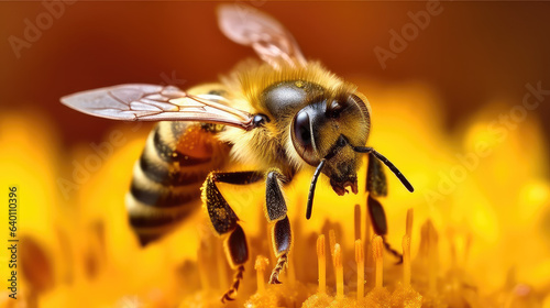 Closeup of a bee. Ai Generative illustration © Wayu