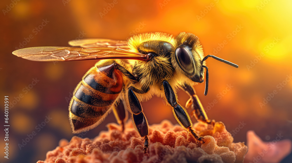 Closeup of a bee. Ai Generative illustration Closeup of a bee. Ai Generative illustration