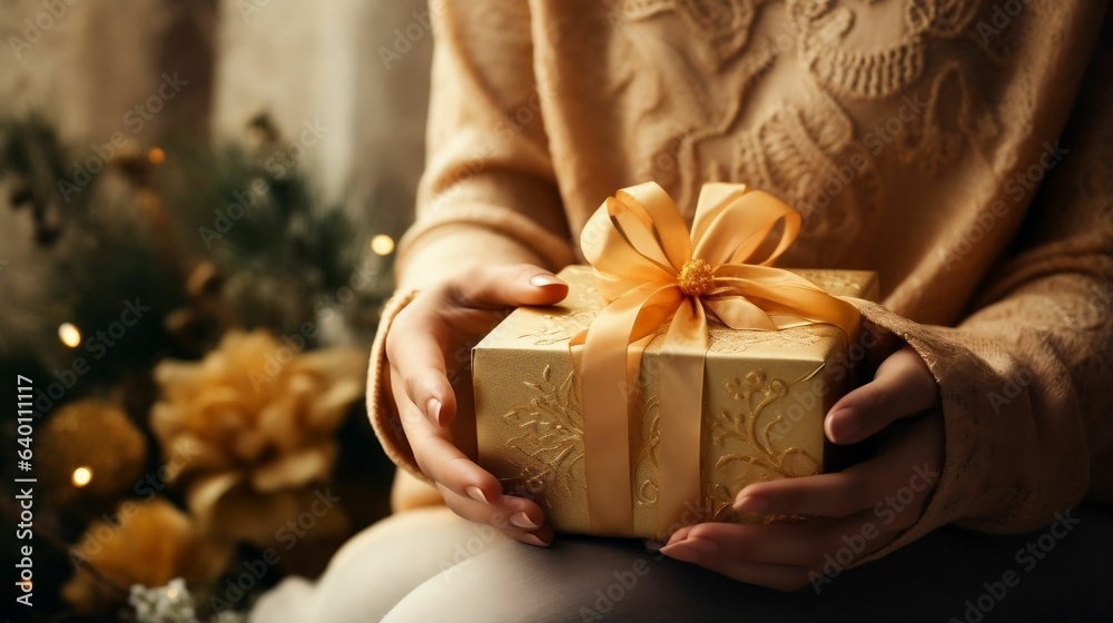 Unveiling happiness: hands unwrapping a thoughtful gift
