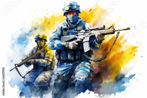 illustration of elite modern Ukrainian soldiers. Cutting-Edge Technology, Defense, Security