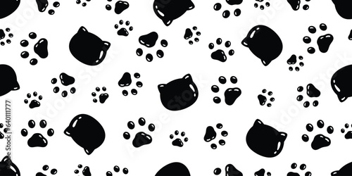 cat head seamless pattern dog paw footprint kitten cartoon vector pet toy breed doodle gift wrapping paper tile background repeat wallpaper illustration design isolated