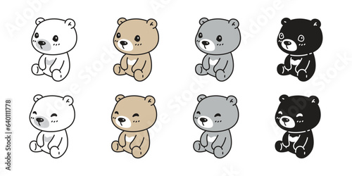 Bear vector polar sitting icon pet character cartoon logo teddy symbol doodle animal illustration isolated design