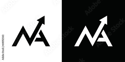 M A or Mountain and financial arrow logo design template. Mountain shape brand, icon, badge or label. Vector 
