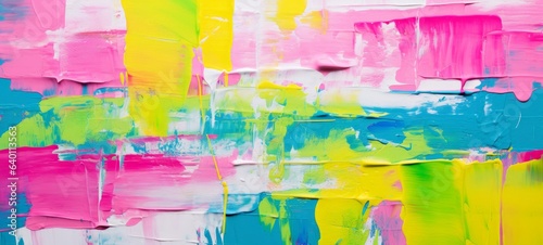 Closeup of abstract rough colorful neon colors painting texture, with oil brushstroke, pallet knife paint on canvas - Art background illustration