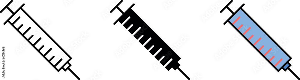 Syringe icons collection set. injection lined, isolated and colored version set. Vector ilustration