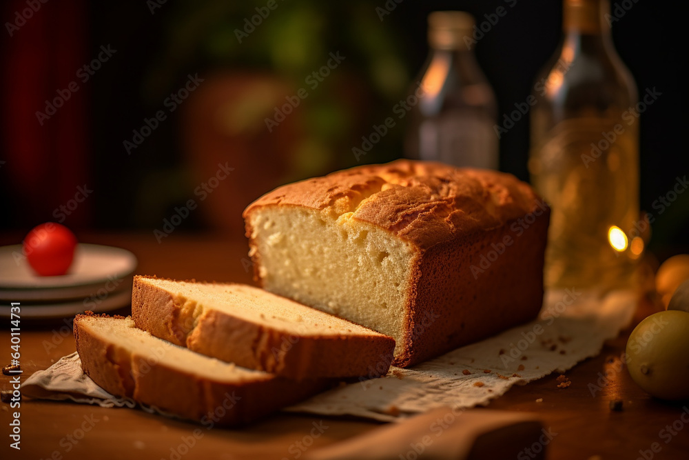 Madeira cake , a sponge or butter cake in traditional British and Irish cookbook  - obrazy, fototapety, plakaty 