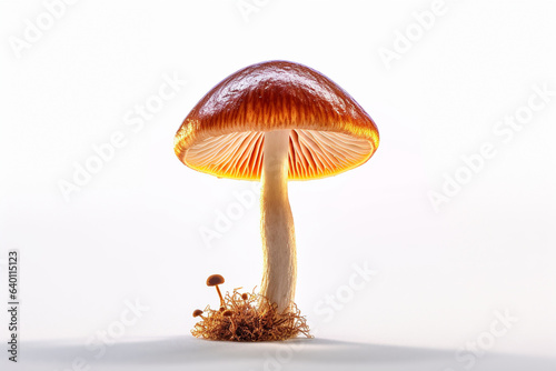 Fresh Mushrooms in Grass White Background - Generative AI