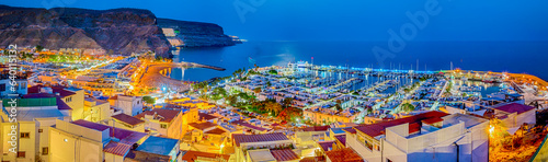 Night View of Picturesque Landscape with Puerto De Mogan and Beach on Gran Canaria in Spain