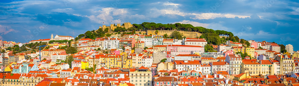 Romantic Destinations. Picturesque Colorful Image of Alfama District in Lisbon in Portugal.