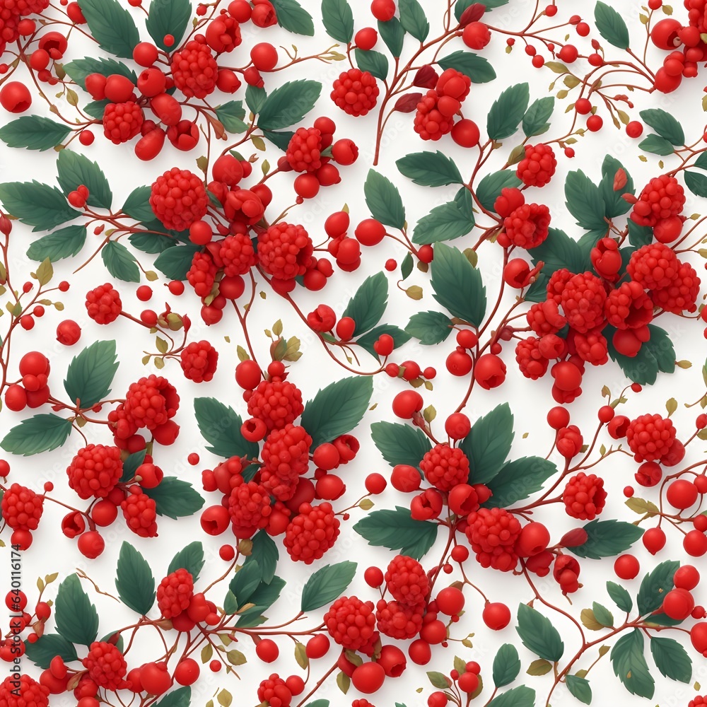 Naklejka premium Red cherries seamless pattern background