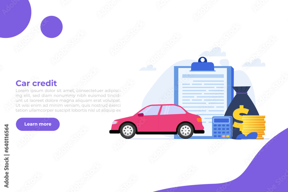 Buying new automobile on credit, car credit or loan, auto finance concept. Vector illustration. Buying new automobile on credit, car credit or loan, auto finance concept. Vector illustration.