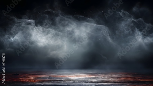 Fog In Darkness - Smoke And Mist On Wooden Table - Abstract And Defocused Backdrop, AI Generative © Lucky Ai