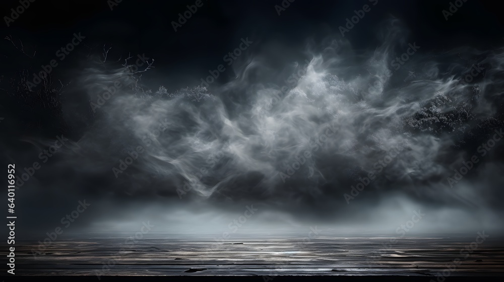 Fog In Darkness - Smoke And Mist On Wooden Table - Abstract And Defocused Backdrop, AI Generative