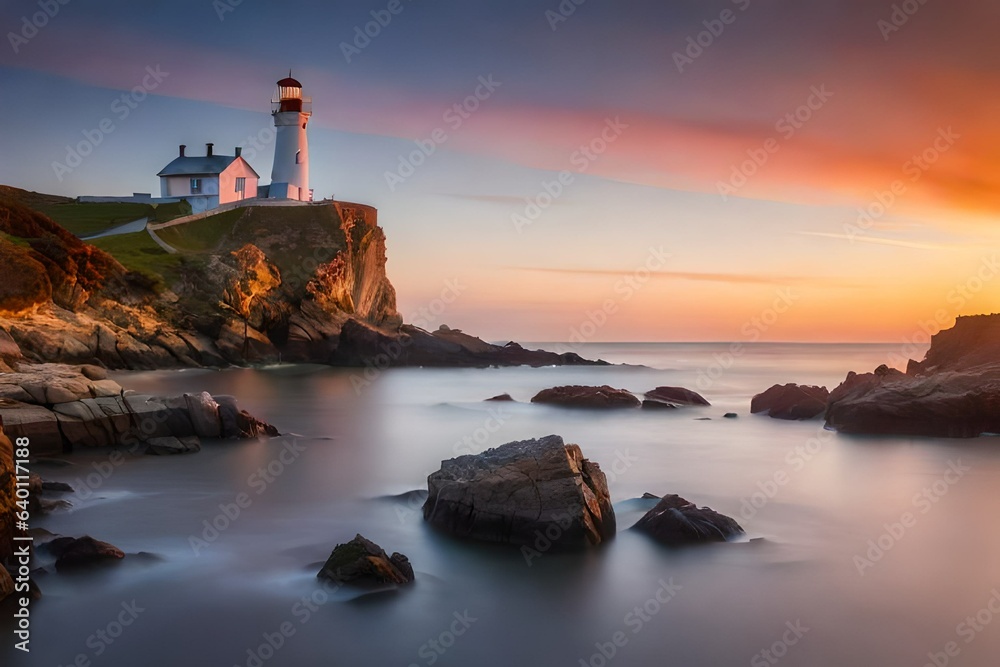 lighthouse at sunset generated Ai 