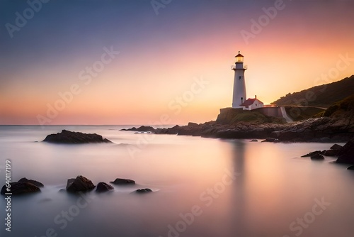 lighthouse at sunset generated Ai 