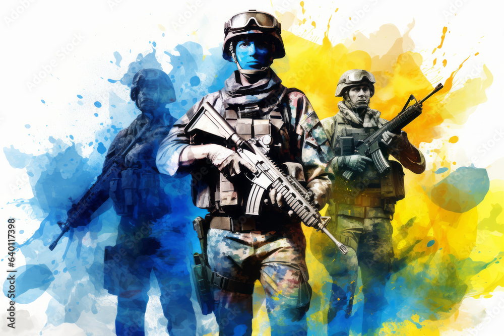 illustration of elite modern Ukrainian soldiers. Cutting-Edge Technology, Defense, Security