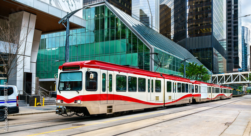 Tableau sur toile Light rail rapid transit tram in downtown Calgary - Alberta, Canada