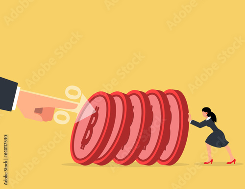 Raising interest rates affects the crypto currency or bitcoin market. Female investors try to  prevent bitcoin fall.