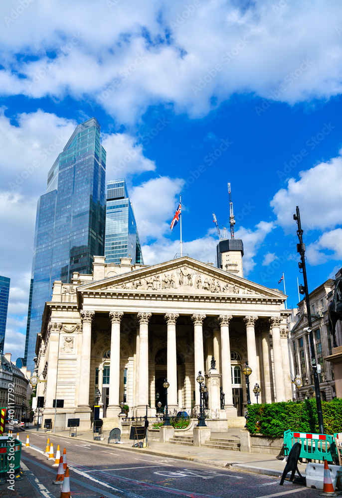 The Royal Exchange Building on Bank Junction in London, England Stock ...