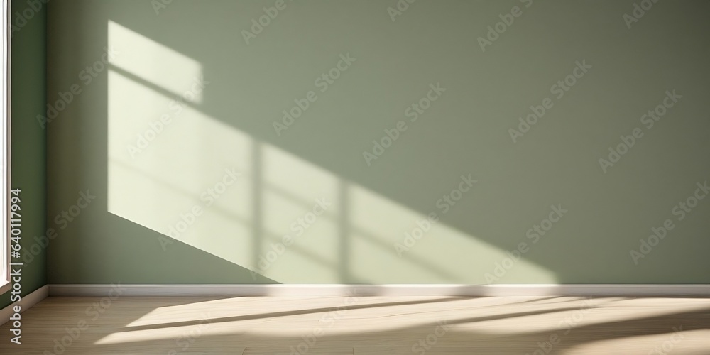 Obraz premium Green empty wall with beautiful light and shadow, empty space, copy space, background for product presentation