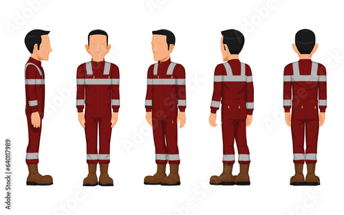 set of worker turn around on white background