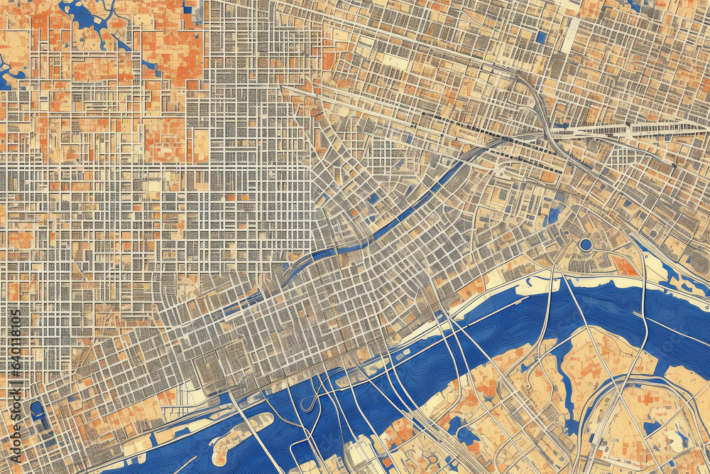 Obraz premium Birds Eye View Abstract Map of City extreme closeup. Generative AI.