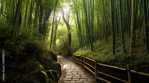 Tranquil bamboo forest with a hidden path