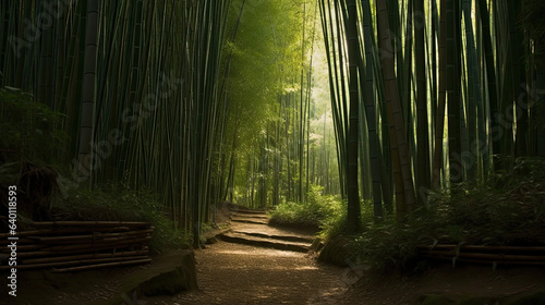 Tranquil bamboo forest with a hidden path © javier