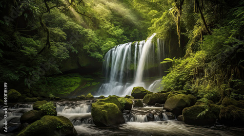 Majestic waterfall in a lush forest