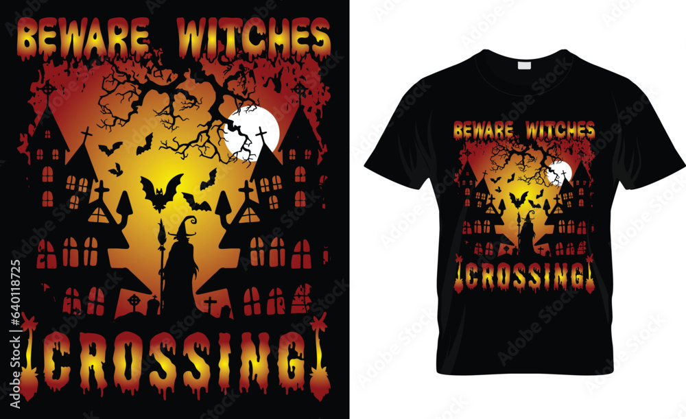 beware witches crossing t-shirt design beware witches crossing t-shirt design