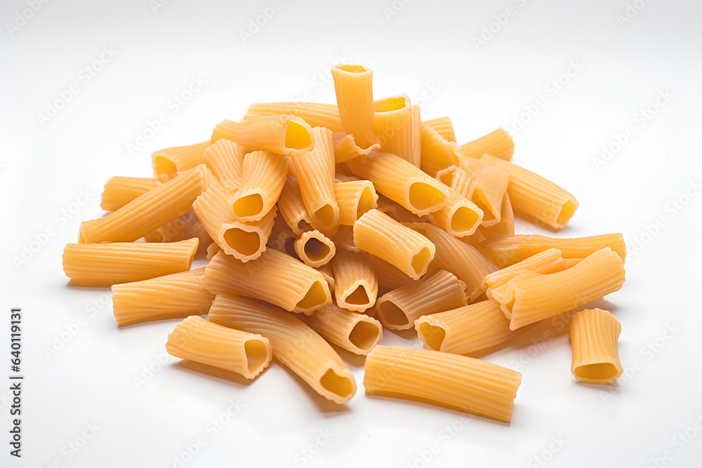 Raw rigatoni pasta isolated on white background. Raw rigatoni pasta isolated on white background.