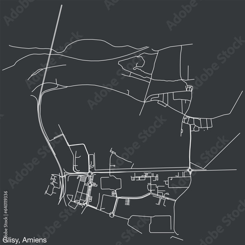 Detailed hand-drawn navigational urban street roads map of the GLISY COMMUNE of the French city of AMIENS, France with vivid road lines and name tag on solid background