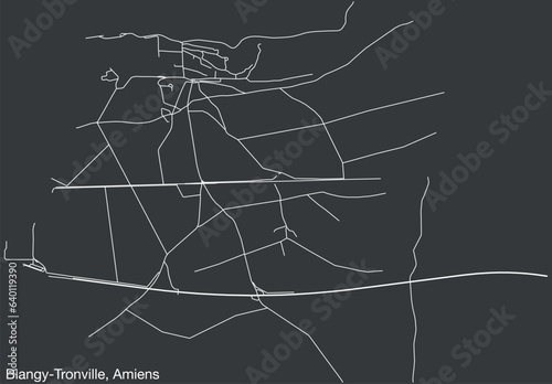 Detailed hand-drawn navigational urban street roads map of the BLANGY-TRONVILLE COMMUNE of the French city of AMIENS, France with vivid road lines and name tag on solid background