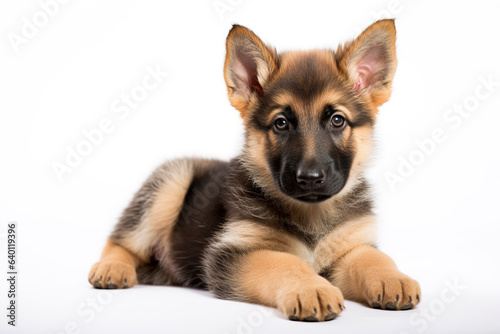 A cute little German Shepherds Dog isolated on white plain background