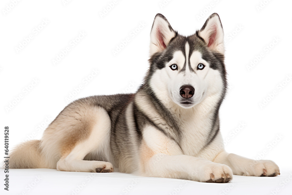 A Siberian Huskies Dog isolated on white plain background