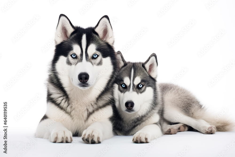 Siberian Huskies Dogs isolated on white plain background