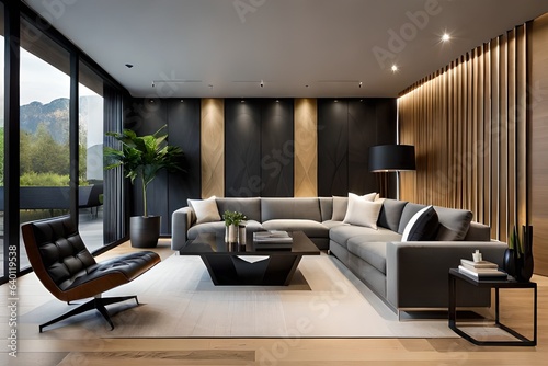  an article showcasing the innovative use of modern interior design elements against the backdrop of a dark classic wall. Highlight how the juxtaposition of sleek, upholstered furniture 