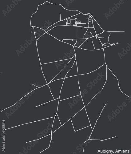 Detailed hand-drawn navigational urban street roads map of the AUBIGNY COMMUNE of the French city of AMIENS, France with vivid road lines and name tag on solid background