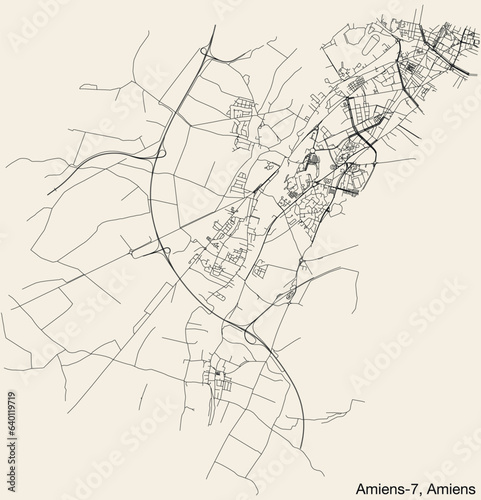 Detailed hand-drawn navigational urban street roads map of the AMIENS-6 CANTON of the French city of AMIENS  France with vivid road lines and name tag on solid background