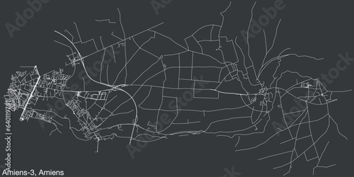 Detailed hand-drawn navigational urban street roads map of the AMIENS-3 CANTON of the French city of AMIENS, France with vivid road lines and name tag on solid background