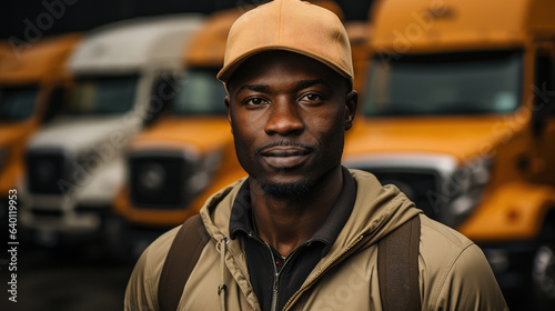 Portrait of Truck Driver in Front Truck extreme closeup. Generative AI