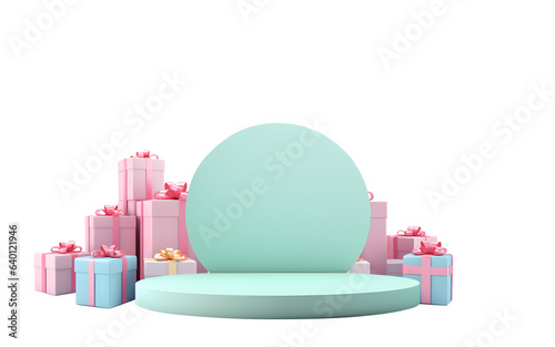  3D Christmas podium with gift boxes presents decorations elements  For branding and packaging Empty display presentation product  isolated on white and transparent background  ai generate
