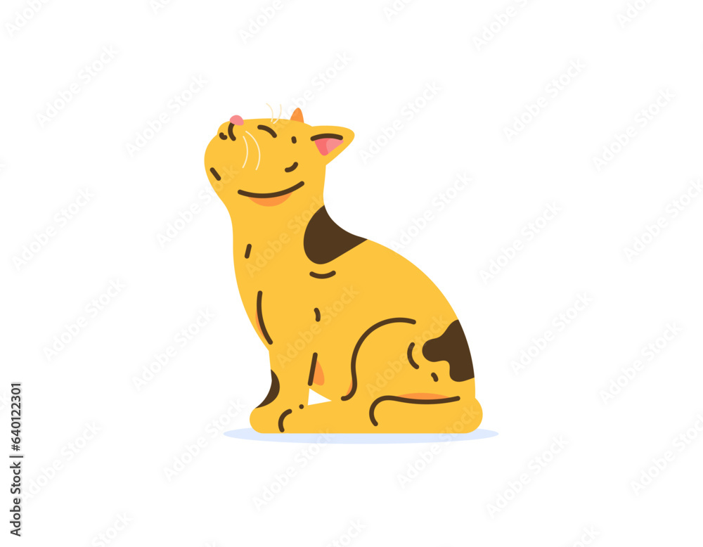 Obraz premium illustration of a funny, cute, and adorable cat sitting and looking up. adult orange cat. cat pose. pets or animals. flat, minimalist, and outline style illustration design. vector elements. white