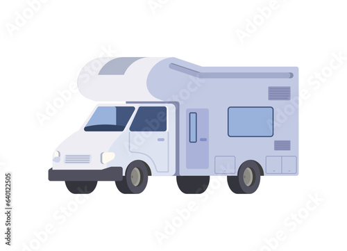 White camper van, mobile auto house with door, window, vector transportable caravan dwelling for road travel, journey