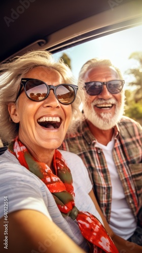 Happy elderly couple blurred background. Generative AI © BraveSpirit