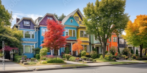 Colorful private houses. Residential architecture exterior.