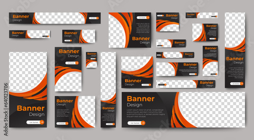 Modern banner design web template Set, Horizontal header web banner. Orange cover header background for website design, Social Media Cover ads banner, flyer, invitation card	
