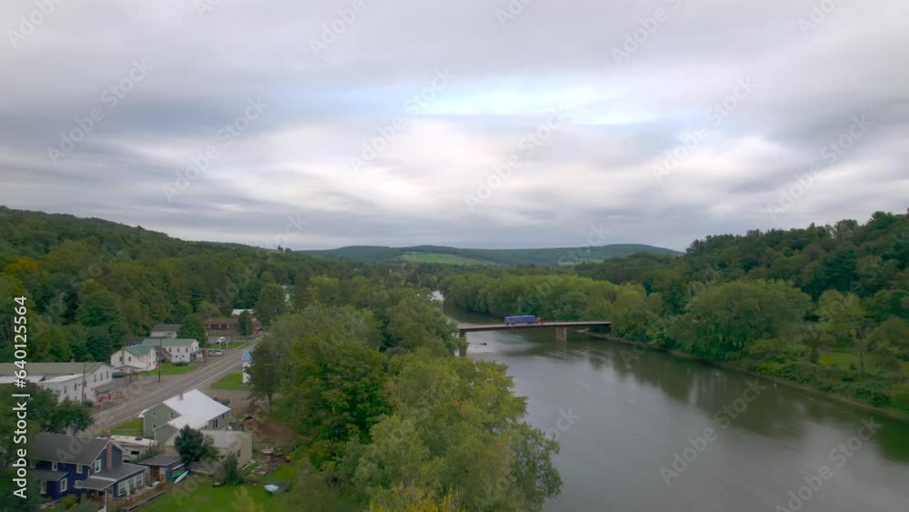 Drone aerial of the Susquehanna in Nineveh and Afton NEW York. Bridge. Drone aerial of the Susquehanna in Nineveh and Afton NEW York. Bridge.