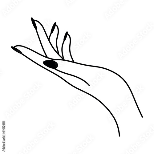 Female hand gesture. Gentle touch linear icon. Non-verbal language. Simple vector minimalist illustration. Graphic element isolated on white background. Elegant hand palm. Woman's arm.