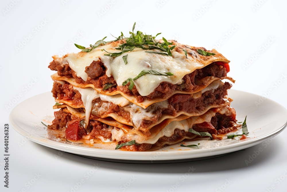 Sliced Meat Lasagna isolated on white background